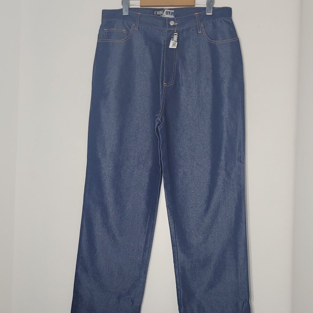 🛍Code One NEW Women Navy Blue Cotton Blend High Rise Straight Leg Jean NWT